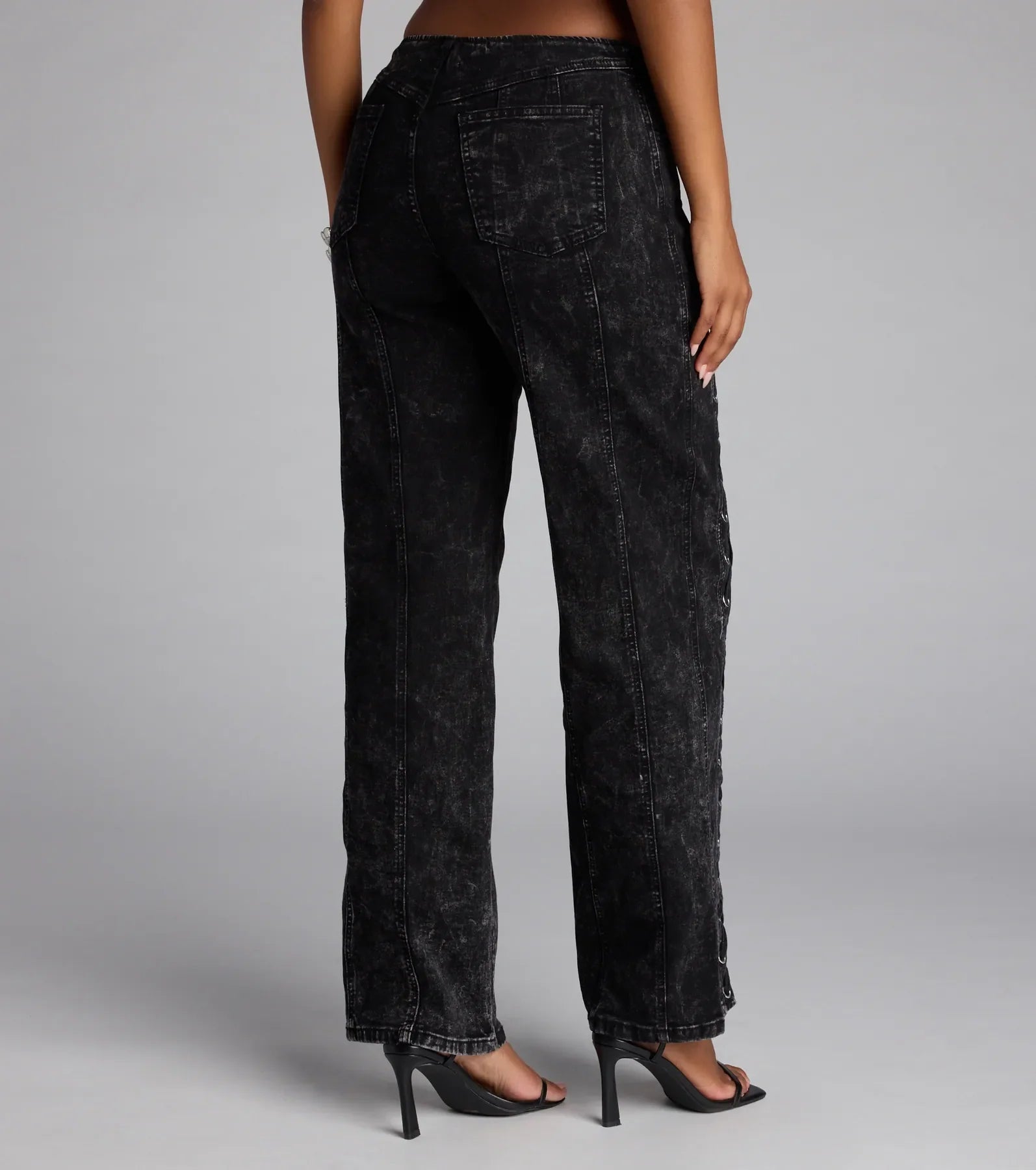 Dial Up Drama Mid-Rise Lace Up Denim Jeans